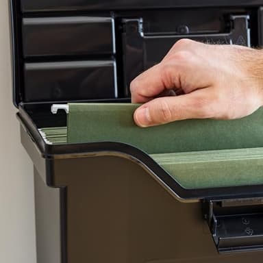 IRIS USA Slim Portable Letter/Legal File Tote Box, 4 Pack, BPA-Free Plastic Storage Bin with Organizer-Lid, Durable, Secure Lid and Handle, Black - Image 6