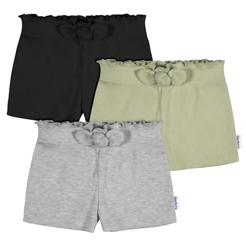 Gerber Baby Girls Toddler 3-Pack Pull-On Knit Shorts, Grey Heather/Green/Black, 18 Months - Image 1