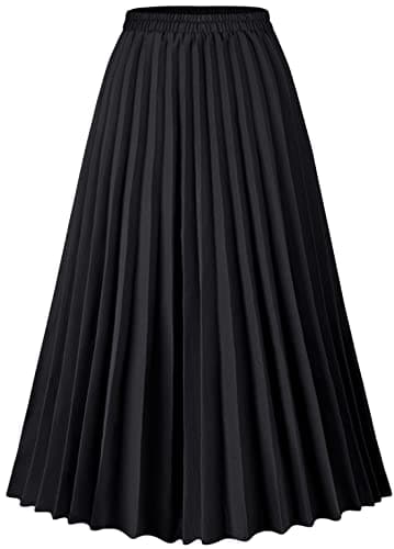 Basoteeuo Black Pleated Skirt for Women Midi Length Summer High Waisted A Line Elastic Waist Skirts XXL - Image 1
