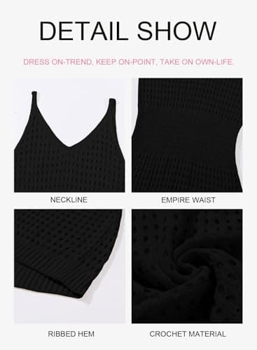 Dokotoo Swimsuit Women Cover Up 2025 Summer Casual Scoop Neck Sleeveless Crochet Hollow Out Womens Spaghetti Straps Knit Dress Beach Sweater Clothes Swimwear Hawaiian Dresses Black X-Large - Image 3