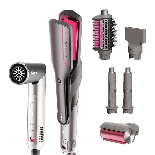 Shark FlexFusion Hair Straightener & Powerful Hair Dryer with Fusion Hair Brush, Ceramic Air Styler with Auto-Wrap Hair Curlers, Concentrator, & FrizzFighter, Ceramic Plates, Metallic Mist, HD651S - Image 1