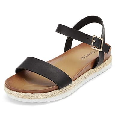 DREAM PAIRS Womens Open Toe Ankle Strap Espadrille Casual Flatform Platform Wedge Sandal, Black/Pu - 5.5 (Sunna) - Image 1