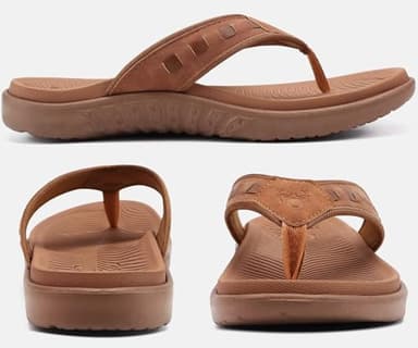 KuaiLu Mens Leather Sport Flip Flops Comfort Orthotic Thong Sandals with Plantar Fasciitis Arch Support for Outdoor Summer - Image 7