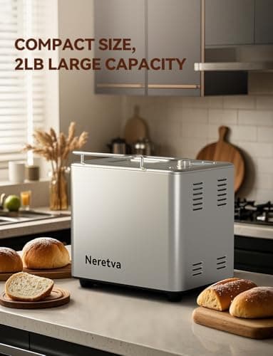 Neretva Bread Maker, 20-IN-1 2LB Bread Machine Dual Heater Bread Maker Machine Automatic with Nonstick Ceramic Pan, 15H Timer & 1H Keep Warm Set, Low Noise, Stainless Steel Breadmaker Recipe-Silver - Image 5