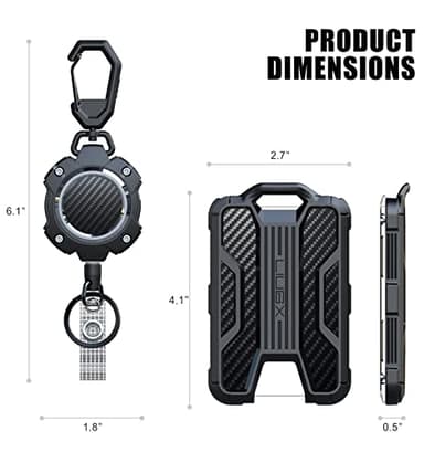 LIUGX Retractable Badge Holders, Heavy Duty Carabiner Keychain,Durable ID Card Holder (Holds 4 Cards), Carbon Fiber-Texture, with 31.5”Badge Reel Key Chain, 10,000+ Rebound, Silver-Black - Image 3