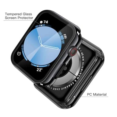 Misxi 2 Pack Tempered Glass Case Compatible for Apple Watch SE 3 (2025) SE 2 SE Series 6 Series 5 Series 4 40mm, Hard PC Screen Protector Overall Protection Scratch-Resistant Cover for iWatch, Jet Black - Image 3