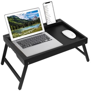 Bed Tray Table with Handles Folding Legs,Bamboo Breakfast Food Tray with Media Slot,Use As Platter,Laptop Desk,Snack,TV Tray Kitchen Serving Tray Black Large - Image 8