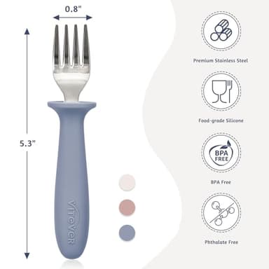 6 Pieces Toddler Forks，Kids Safe Utensils Set with Silicone Round Handle for Self Feeding，18/8 Stainless Steel Baby Forks，Children's Silverware Set BPA Free, Dishwasher Safe - Image 2
