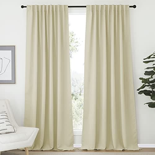 NICETOWN Farmhouse Curtains for Bedroom, Room Darkening Curtains with Rod Pocket and Back Tab, Home Decoration (Beige, 70" Wide x 95" Long, 1 Pair) - Image 1