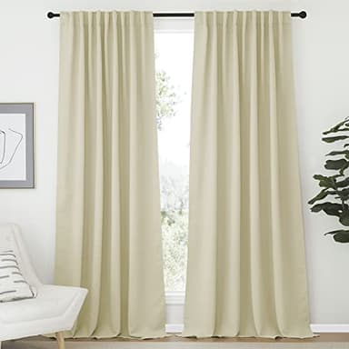 NICETOWN Farmhouse Curtains for Bedroom, Room Darkening Curtains with Rod Pocket and Back Tab, Home Decoration (Beige, 70" Wide x 95" Long, 1 Pair) - Image 1
