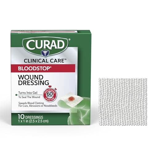 CURAD BloodStop Wound Dressing, 1” x 1”, Hemostatic Gauze Helps Stop Bleeding Quickly, For Cuts, Abrasions or Nosebleeds, 10 Count - Image 1