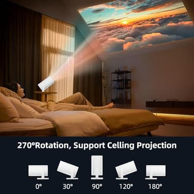 Mini Projector, Portable Projector 4K Support, Full HD 1080P Outdoor Projector, 270° Rotation Movie Projector, Compatible with Smartphone, TV Stick, Laptop, PS4, HDMI, USB (No WiFi or Bluetooth) - Image 5