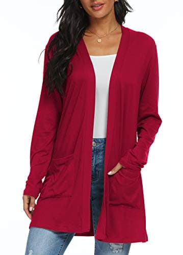 QIXING Womens Cardigan Long Sleeve with Pocketes Long Sleeve Casual Lightweight Open Front Cardigan - Image 3