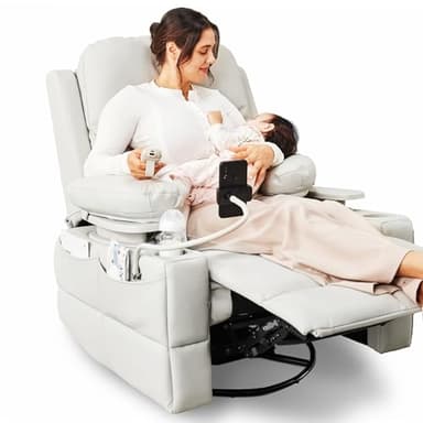 MAMAZING Rocking Chair Nursery with Adjustable Armrests, Electric Glider Recliner Nursing Chair for Breastfeeding, Power Swivel Recliner Chairs with USB Port and Storage, FSC Certified (Vanilla) - Image 1
