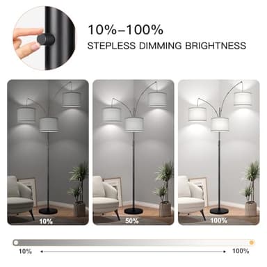 Dimmable Floor Lamp, 3 Lights Arc Floor Lamps for Living Room, Modern Tall Standing Tree Lamp with Gray Linen Shade & Heavy Base, Large Floor Lamp for Bedroom Office, 3x1000 LM LED Bulbs Included - Image 3