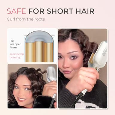 Curling Iron Hair Crimper Waver - TYMO ROVY Beach Waves Curling Wand, Ionic Deep Waver Hair Curler Tool with Ceramic 3 Barrel for Women, Dual Voltage, Anti-Scald, Easy to Use, Elegant Gold, 1 Inch - Image 5