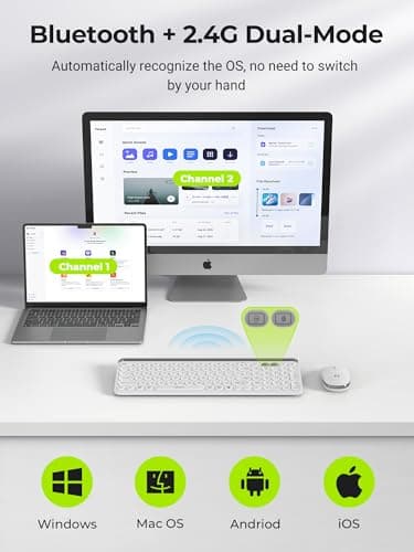 seenda Bluetooth Keyboard and Mouse for iPad, CTU-301 Multi-Device Bluetooth + 2.4G Wireless Keyboard Mouse with Tablet Holder for MacBook/Windows Computer, iOS/Andriod Tablet Phone, White - Image 2