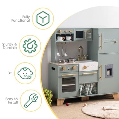 ROBOTIME Play Kitchen for Kids Toddlers, Wooden Pretend Play Kitchen Set Toy with Fridge, Ice Maker, Coffee Maker, Toys Kitchen Gift for 3+ Year Old Kids, Girls & Boys - Image 6