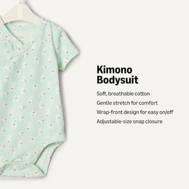 Amazon Essentials x Sofia Grainge Unisex Babies' Side Snap Short Sleeve Bodysuit, Pack of 3, Rabbits/Round Trees/Stripe, 12 Months - Image 2
