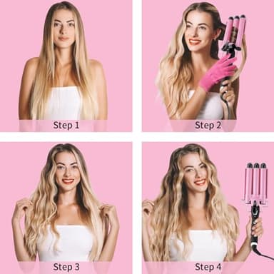 3 Barrel Curling Iron Hair Crimper: Birthday Gifts for Women Aleath Dual Voltage Adjustable Temperature Three Barrels Hair Waver - Ceramic 1 inch Curler Wand - Image 3