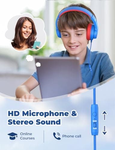 iClever Kids Headphones for School Travel, Safe Volume Limited, HD Mic Stereo Sound Over-Ear Girls Boys Headphones for Kid, FunShare Foldable 3.5mm Wired for iPad Computer, HS19 - Image 5