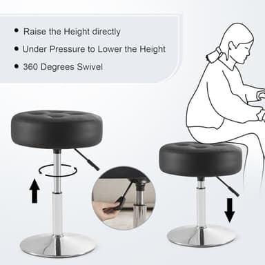 Gitrah Black Vanity Chair for Makeup Room Vanity Stool for Makeup Room Round Tufted PU Leather Makeup Chair Vanity Stools for Bathroom Height Adjustable 360 Swivel - Image 5