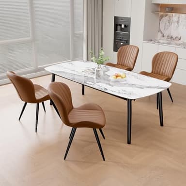 Nalupatio Dining Chairs Set of 2, Modern Dining Room Chairs Comfy Backrest Thick Upholstered Kitchen Chairs 19IN Height with Metal Legs Brown - Image 3