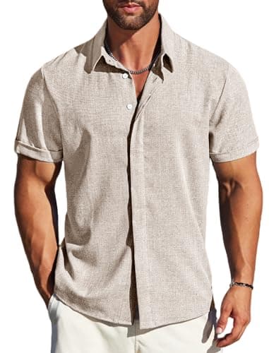 MAPICK Men's Dress Linen Shirts Short Sleeve Button Down Stylish Shirt Summer Casual Clothes Vacation Beach Tops(Slate Grey,Large) - Image 1