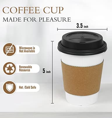 Ginkgo 100 Pack 12 oz Disposable Thickened Paper Coffee Cups with Lids and Sleeves, To Go Hot Coffee Cups, Hot Chocolate, Cocoa and Coffee Bar Supplies - Image 3