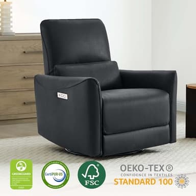 CHITA Power Recliner Chair Swivel Glider, FSC Certified Upholstered Faux Leather Living Room Nursery Reclining Sofa Chair with Lumbar Support, Black - Image 3