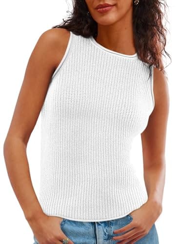Imily Bela Womens Sleeveless Sweater Vest Casual Crewneck Loose Fit Knit Tank Tops Lightweight Trendy Summer Ribbed Pullover White - Image 3
