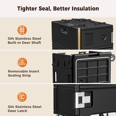 127QT Catering Food Warmers with Swivel Casters, 304 Stainless Steel Latch and Door Shaft, Insulated Food Carrier for 8 Full-Size Pans (NOT Included), Hot Boxes for Catering Gathering Restaurant Event - Image 3
