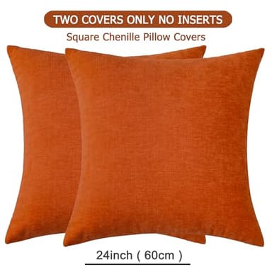 GAWAMAY Decorative Chenille Throw Pillow Covers 24x24 Inch Pack of 2, Soft Square Couch Pillow Cover for Sofa Cushion Living Room Bedroom Solid Dyed Pillowcases Burnt Orange 60x60cm (ONLY Covers) - Image 2