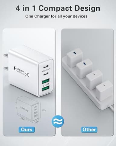 USB C Charger Block, 2Pack 40W 4-Port Type C Fast Charging Block Dual PD Power Adapter+QC Plug Double USB Wall Charger Blocks Multiple USBC Charging Cube for iPhone 16 15 14 13 12 11 Pro Max, Samsung - Image 5
