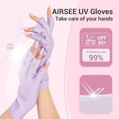 AIRSEE UV Gloves for Nail Lamp,Professional UPF50+ UV Protection Gloves for Manicures Nail Art,Fingerless Gloves That Shield Skin from The Sun and Nail Lamp (Purple) - Image 2