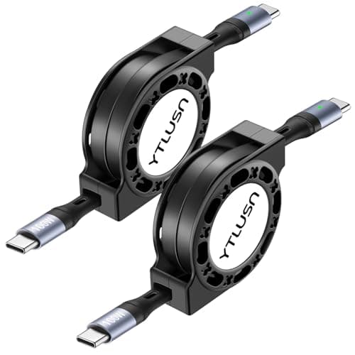 Retractable USB C Cable 100W, [2Pack 4Ft] LED USB C to USB C Cable 5A Fast Charging Cable,Type C to Type C Charger Cord,USB C Cord for iPhone 17/16/15/Pro/Pro Max/Plus iPad MacBook Galaxy Pixel PS5 - Image 1
