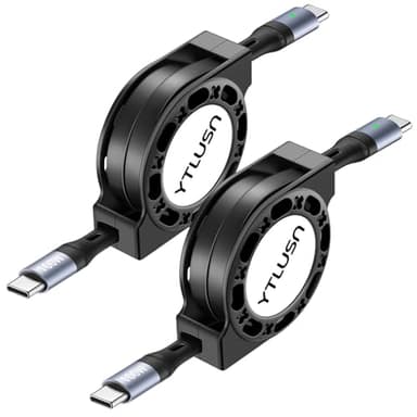 Retractable USB C Cable 100W, [2Pack 4Ft] LED USB C to USB C Cable 5A Fast Charging Cable,Type C to Type C Charger Cord,USB C Cord for iPhone 17/16/15/Pro/Pro Max/Plus iPad MacBook Galaxy Pixel PS5 - Image 1