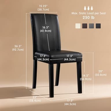 SyMax Dining Chairs Set of 2, Faux Leather Parson Dining Room Chairs, Modern High-End Kitchen Side Chairs for Bedroom, Living Room, Black (No Table) - Image 2