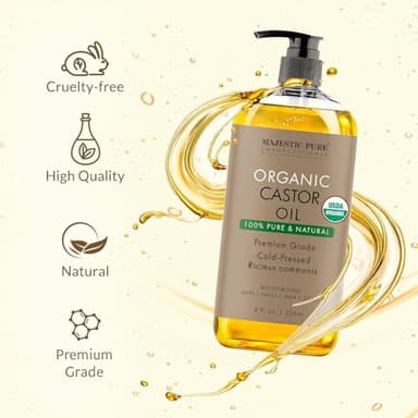 Majestic Pure USDA Organic Castor Oil - 100% Pure & Natural - Premium Grade, Cold Pressed, Hexane Free - Hair, Eyelashes, Eyebrows, Nails - Moisturizing & Nourishing - 8 Fl Oz - Image 4