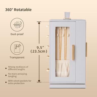 FEIYAN Jewelry Box 360° Rotating, Jewelry Storage Case with 5 Drawers, Jewelry Organizer, Glass Window, Spacious, Vertical Jewelry Storage, Open Design, Great Gift - Image 4