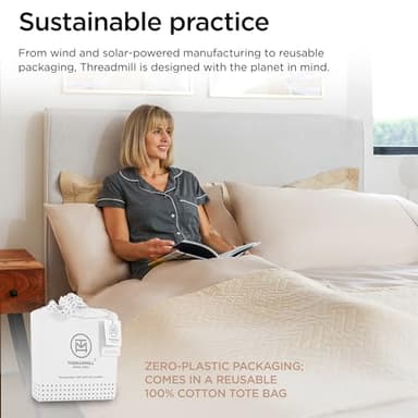 Threadmill Egyptian Cotton Queen Sheet Set | 100% Certified Egyptian Cotton Bed Sheets for Queen Size Bed | Queen Bed Sheets Set with Snug Fit 16" Deep Pocket | Soft Cooling Sateen Bedding Set | Beige - Image 7