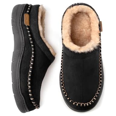 Zigzagger Men's Slip On Moccasin Slippers, Indoor/Outdoor Warm Fuzzy Comfy House Shoes, Fluffy Wide Loafer Slippers,Black, 11-12 D(M) US - Image 1