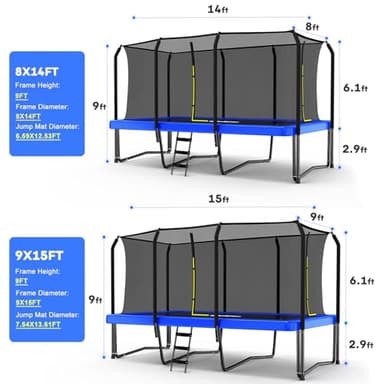 Zupapa 1500LBS Weight Capacity Rectangle Trampoline 10x17FT 9X15FT 8X14FT Outdoor Square Gymnastics Trampolines with Basketball Hoops for Kids Adults Long Large Big Rectangular Tumbling Trampolin - Image 6