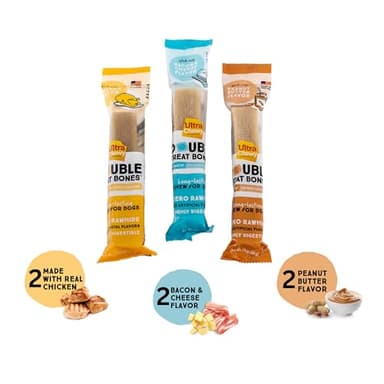 Ultra Chewy Peanut Butter, Chicken, Bacon and Cheese Flavors: Long-Lasting Treats Made in USA for Large and Small Breeds, Highly Digestible, for Aggressive Chewers (Favorite Flavors, 6 Count) - Image 2