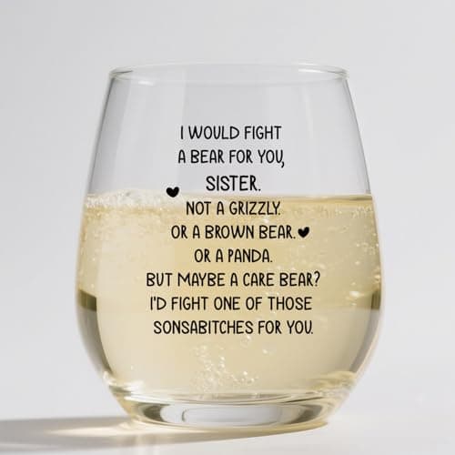 Ithmahco Mothers Day Gifts For Sisters, 16oz Sister's Stemless Wine Glasses - Sister Mother's Day Gift Ideas, Sisters Gifts From Brother (I Would Fight A Bear For You, Sister) - Image 1