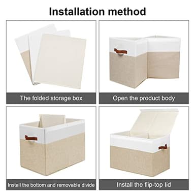 Large Toy Storage Box with Lid, Sturdy Toys Storage Chest Bin Organizer Basket with Dividers for Kids, Boys, Girls, Nursery, Closet, Bedroom, Playroom 25"x13" x16" (Beige and White) - Image 7