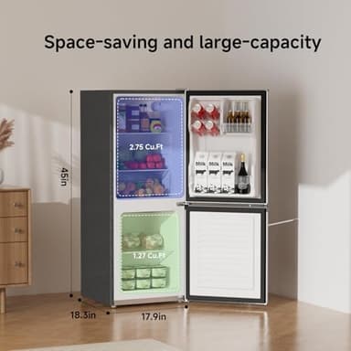 BANGSON 4.0 Cu.Ft Small Refrigerator with Freezer, Small Fridge with Bottom Freezer, for Apartment, Bedroom, Dorm, and Office, Double Door, Black - Image 2