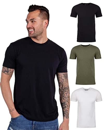INTO THE AM Men's Fitted Crewneck Essential Blank Tees 3-Pack - Tshirts Multipack Casual Fitted Gym Fresh Classic Plain Fashion Short Sleeve Undershirts (Black/Olive/White, X-Large) - Image 1