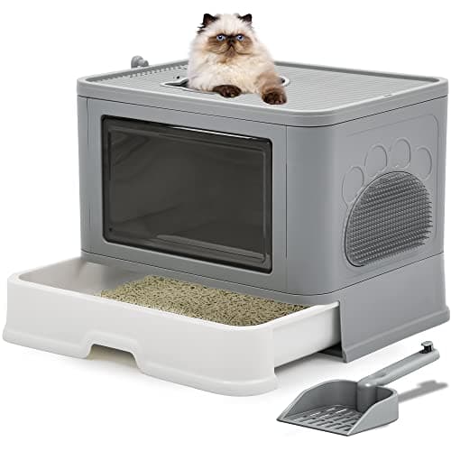 YITAHOME Large Enclosed Cat Litter Box with Lid Cover, Hooded Odorless Cat Toilet with Litter Scoop Cat Self Groomer Deodorizer Filter Front Entry Top Exit Door, Easy to Install and Clean (Gray) - Image 1