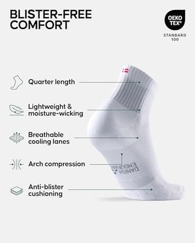 DANISH ENDURANCE Cushioned Running Socks for Long Distances, Quarter Length, Anti-Blister for Men & Women, 3 and 5 Pack, White 5-pack, Large - Image 2
